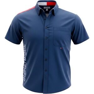 Tommy Hilfiger Denim Mens XXL Navy Colorblock Short Sleeve Button Down Shirt
